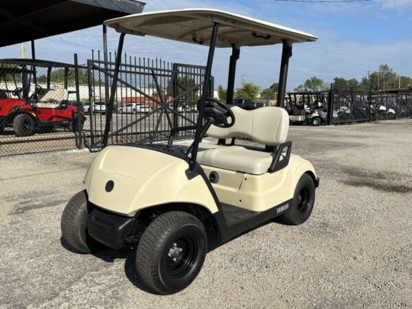 "2018 Yamaha DRIVE 2 Electric Golf Cart cruising on a scenic golf course, demonstrating its smooth ride."